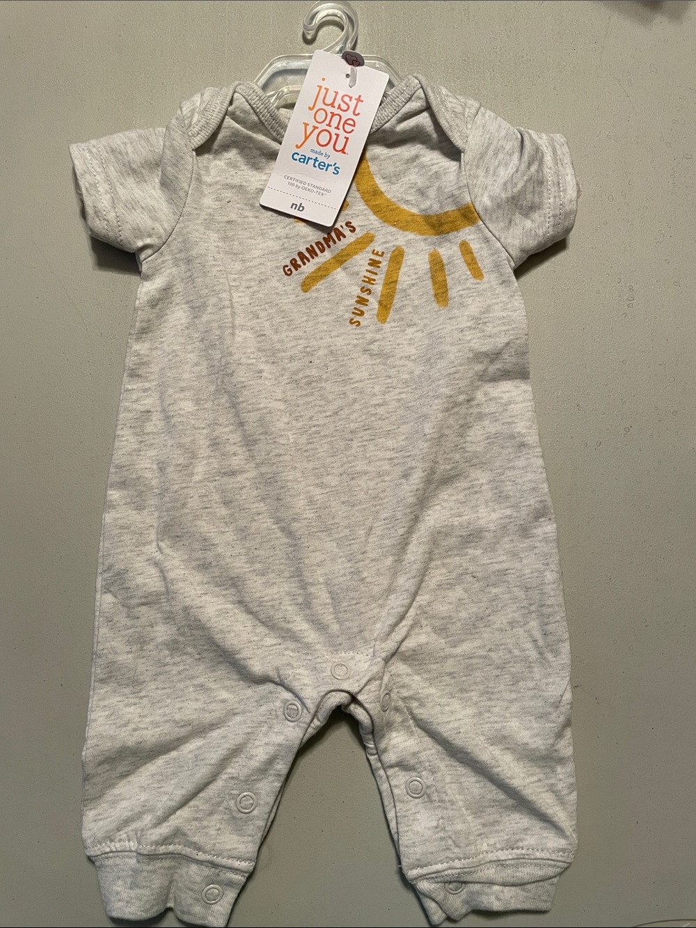 Carter's Heather Gray One-Piece with Yellow Sun 'Grandma's Sunshine'o Newborn
